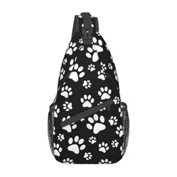 Dog Paw Print Love Pattern Best Gift Sling Chest Bag Animal Footprint Crossbody Shoulder Backpack for Men Travel Hiking Daypack