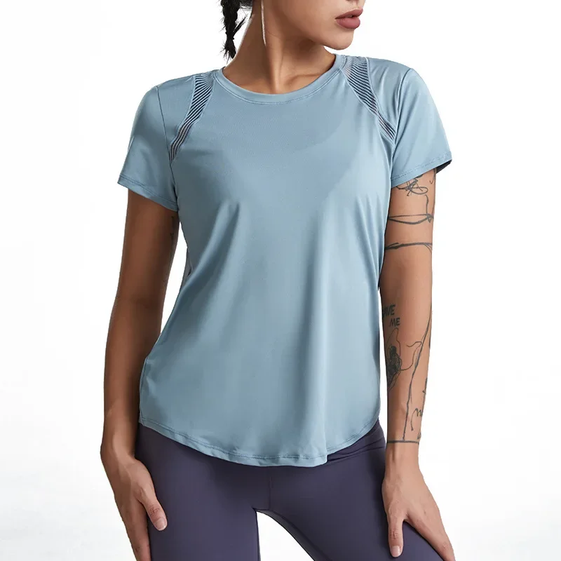 Loose Yoga Clothes Tops Short-Sleeved Running Quick-Drying T-Shirts Short Sports Hollow Fitness Women's