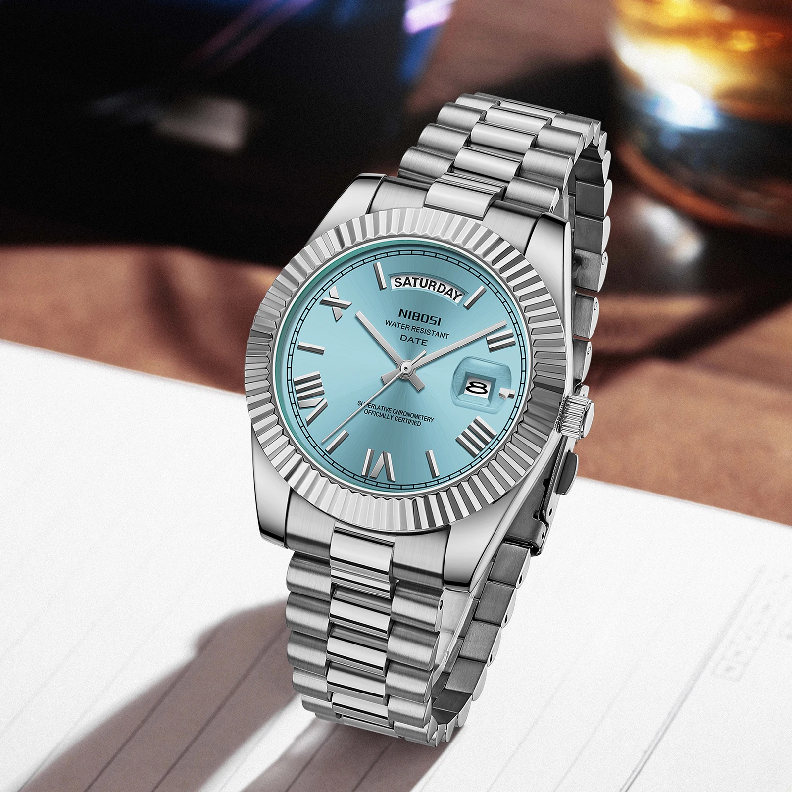 NIBOSI Orologio da uomo, analogico, al quarzo, cronografo, in acciaio inox, per uomo, business, sport, militare, impermeabile, per il tempo libero, A01 Schwarz1