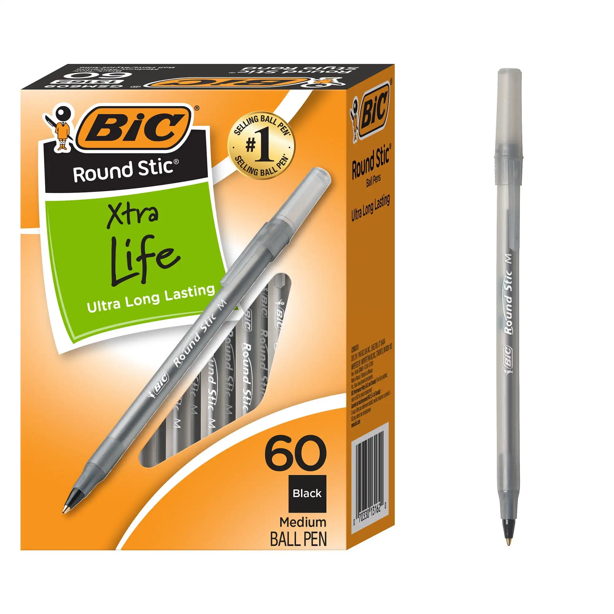 1738869-f12ff7.jpeg S41452c0f031b4d76aa2df1eff077dacfa BIC Round Stic Xtra Life Ballpoint Pen Value Pack, Stick, Medium 1 mm, Black Ink, Translucent Frost Barrel, 60/Box Mallzona