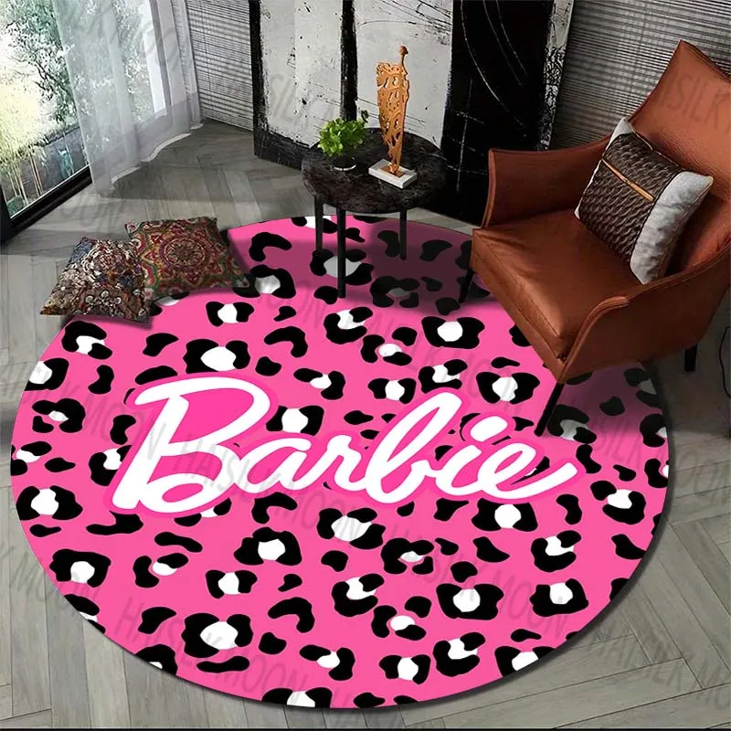Barbie Cartoon HD Printed Round Carpet for Living Room Circle Pink Rugs Camping Picnic Mats Flannel Anti-Slip Rug Yoga Mat Gifts