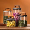 Coffee Bean Glass Sealed Jar with Wooden Lid Transparent Tea Grains Candy Jars Food Storage Containers Kitchen Storage Bottles 1