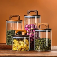 Coffee Bean Glass Sealed Jar with Wooden Lid Transparent Tea Grains Candy Jars Food Storage Containers Kitchen Storage Bottles 1
