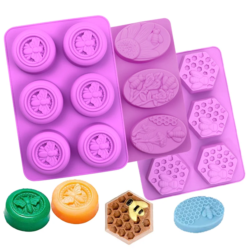 Honeycomb Soap Mold 3D Bumble Bee Stamp For Handmade Lotion Bars Honeybee Wax Melts Bath Bomb Chocolate Dessert Decoration Tools silicone mold bath bomb mold