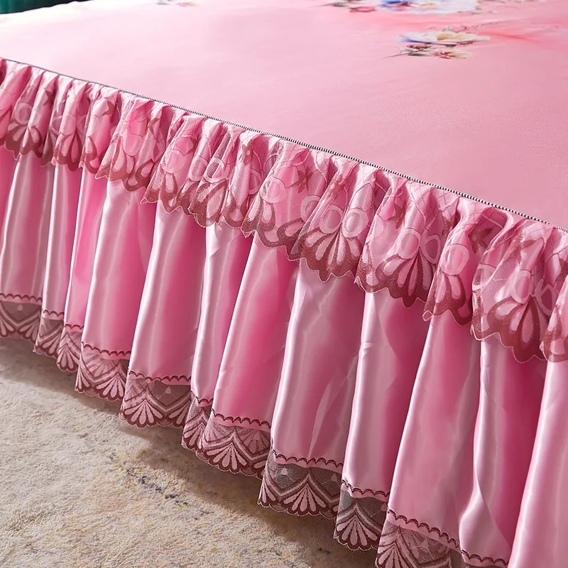 Elegant Floral Bed Skirts Ruffle 3pcs Cover Single Queen King Size Summer Cooling Bedding Bedroom Printing Mattress Protector 2