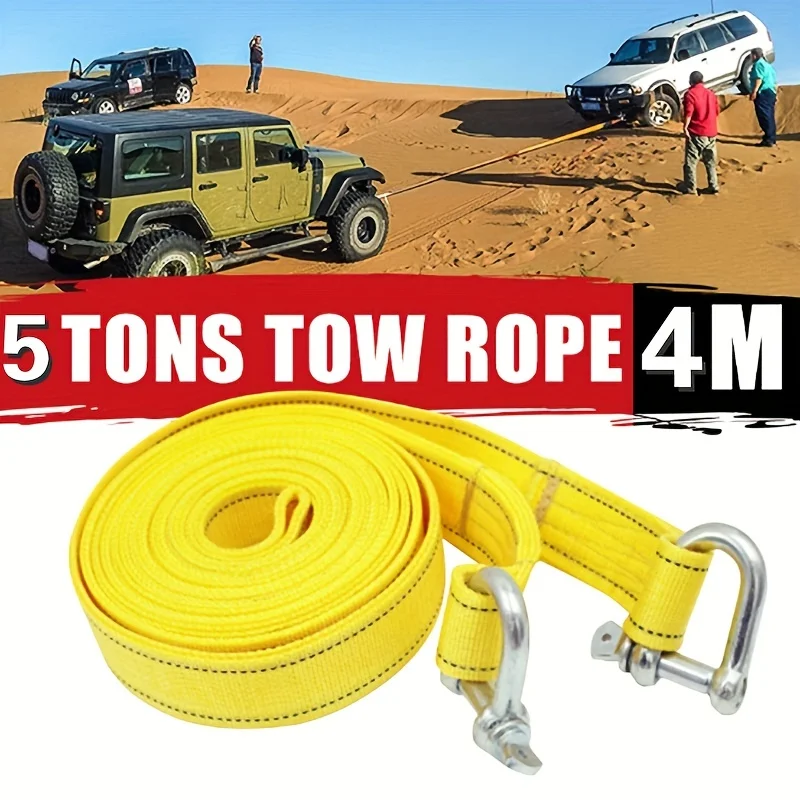 

4 meters Heavy Duty 5 Ton Car Tow Cable Towing Pull Rope Strap Hooks Van Road Recovery U-hook Eagle Claw Hook