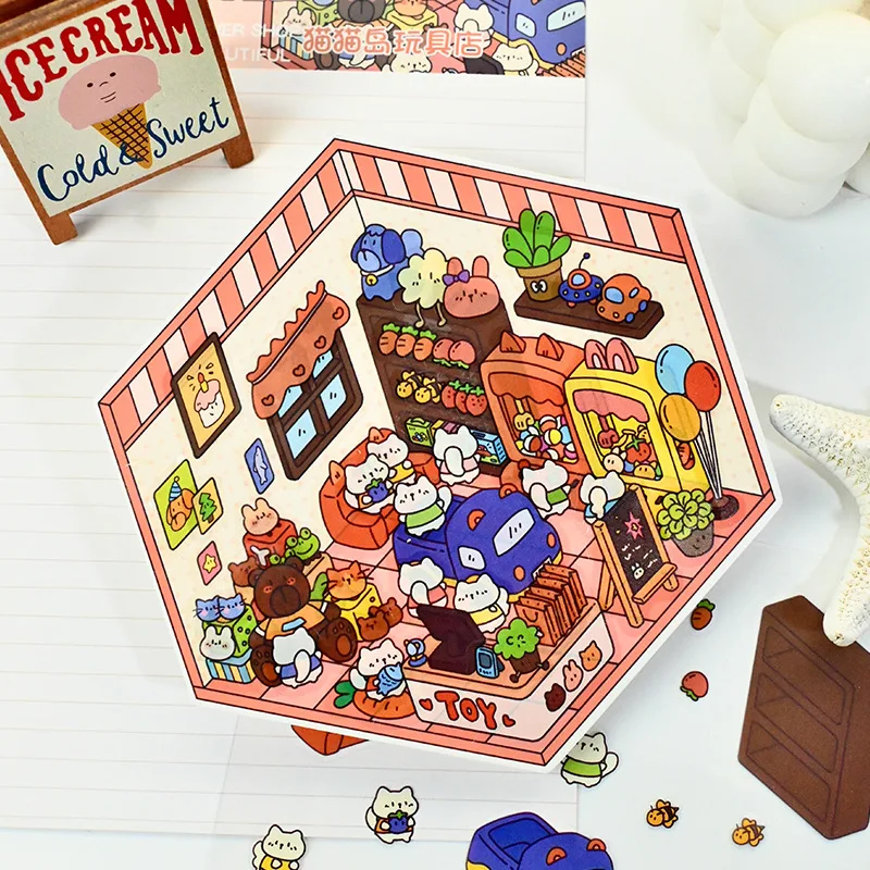 3D Cartoon Rabbit Landscaping Stickers Miniature Scene House DIY Cabin Stacking Pasting Hand Account Stationery Kid Child Gift