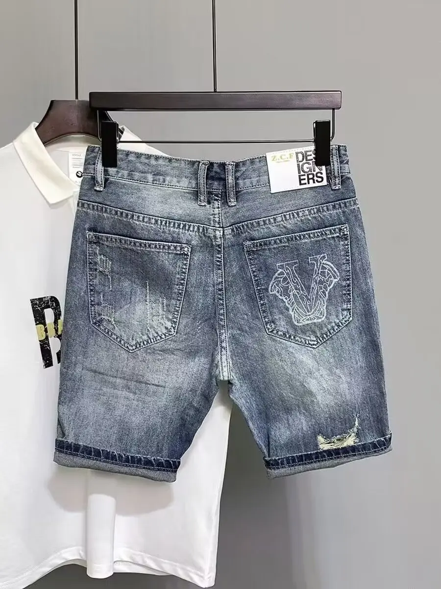 Men's Jeans Ripped Shorts Summer New Fashion Casual Vintage Slim Fit Denim Shorts Streetwear y2k jeans