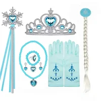 Frozen Dress Up Accessories Elsa Crown with Snowflake Wand Gloves Princess Queen Cosplay Jewerly Elsa Long Braid Wig Hairpin 1