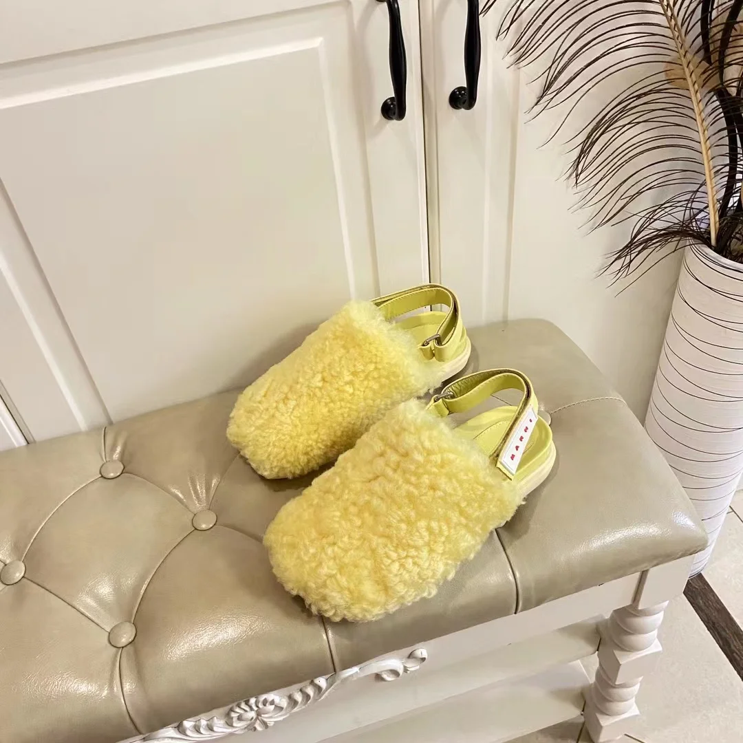 2023 Fashion Latest Wool Mop Flat-bottomed Baotou Slippers Summer Super Versatile Warm Bottom Women Shoes Big Size 35-43