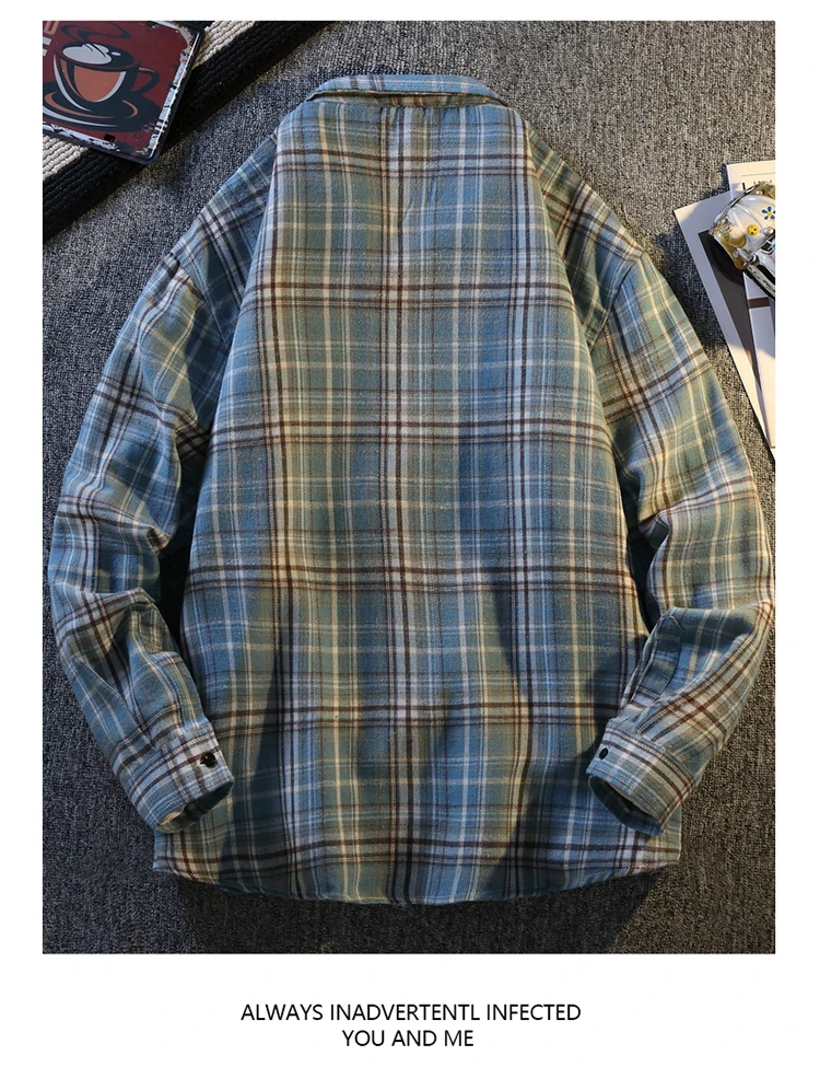 Männer Kariertes Hemd Jacke Casual Lange ärmeln Streetwear Junge Erwachsene Koreanische Mode High Street Outwear Frühling Mann Kleidung top – Detail 18