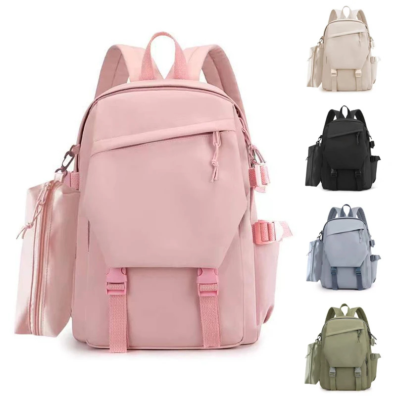 2Pcs/set Nylon Waterproof School Backpack for Teen Girls Large Capacity Women Travel Laptop Rucksack Female Schoolbag College