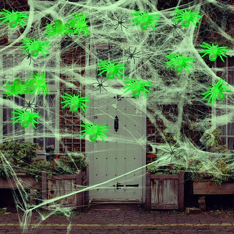 50 stücke Halloween leuchtende Spinnen Plastik leuchten in der dunklen Spinne knifflige Spielzeug Halloween Dekoration für Haus Spukhaus Requisiten – Detail 7