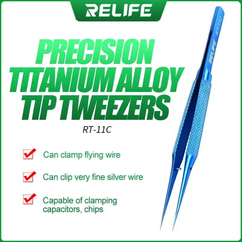 RELIFE RT-11C RT-15C Titanium Alloy Precision Professional Soldering Tweezers for Mobile Phones Motherboard BGA Repair Tools Set precision tweezers,soldering tweezers