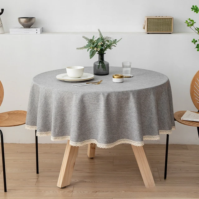 Large Round Tablecloth Solid Color Cotton Linen Waterproof Table Cloth Oil-Proof Table Cover for Kitchen Garden Restaurant 2