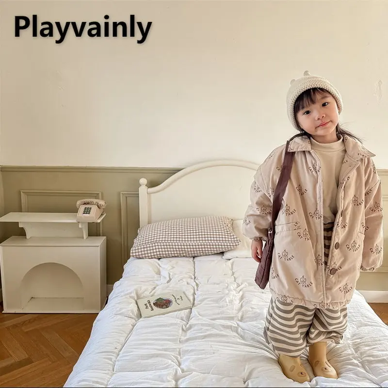 

Winter Boys Girls Coat Baby Print Thicken Cotton-padded Clothes Korean Style Long Warm Coat Kids Outwear E122697