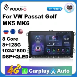 PodoNuremberg-Autoradio Android 11, GPS avec Carplay, 2 Din, VW, Volkswagen, Passat Golf MK5, MK6, Jetta, EOS, POLO, Touran, Seat, Sharan