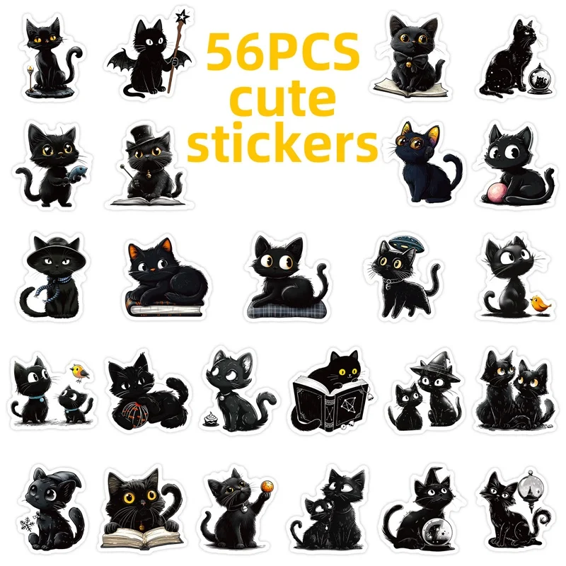 10/30/56PCS 귀여운 검은 고양이 PVC 스티커 미학적 DIY 장식 스크랩북킹 수제 회계 용품 어린이용