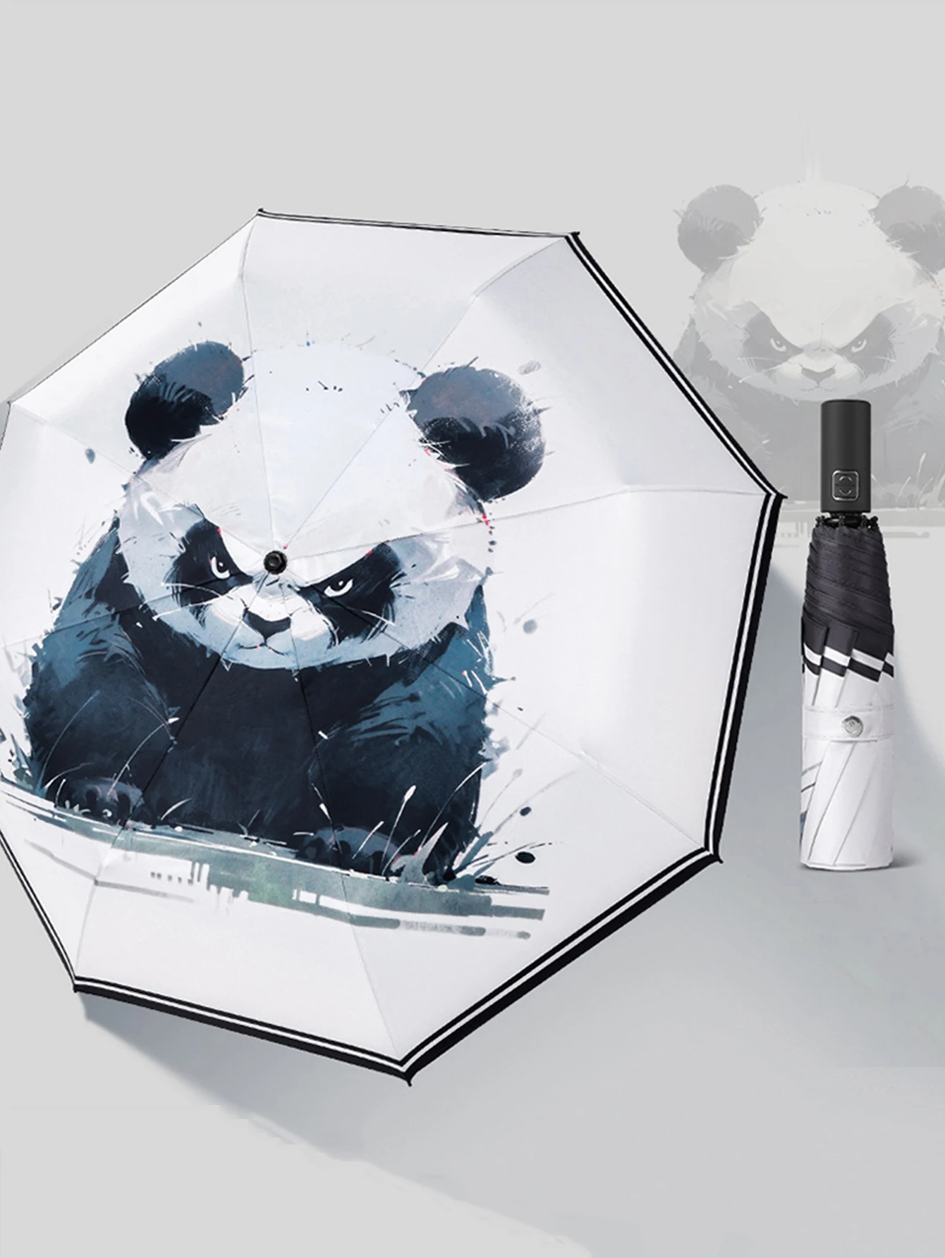 Automatic Umbrella National Wind Bear PANDA Sun Protection UV Protection Black Glue Folding Sun Umbrella