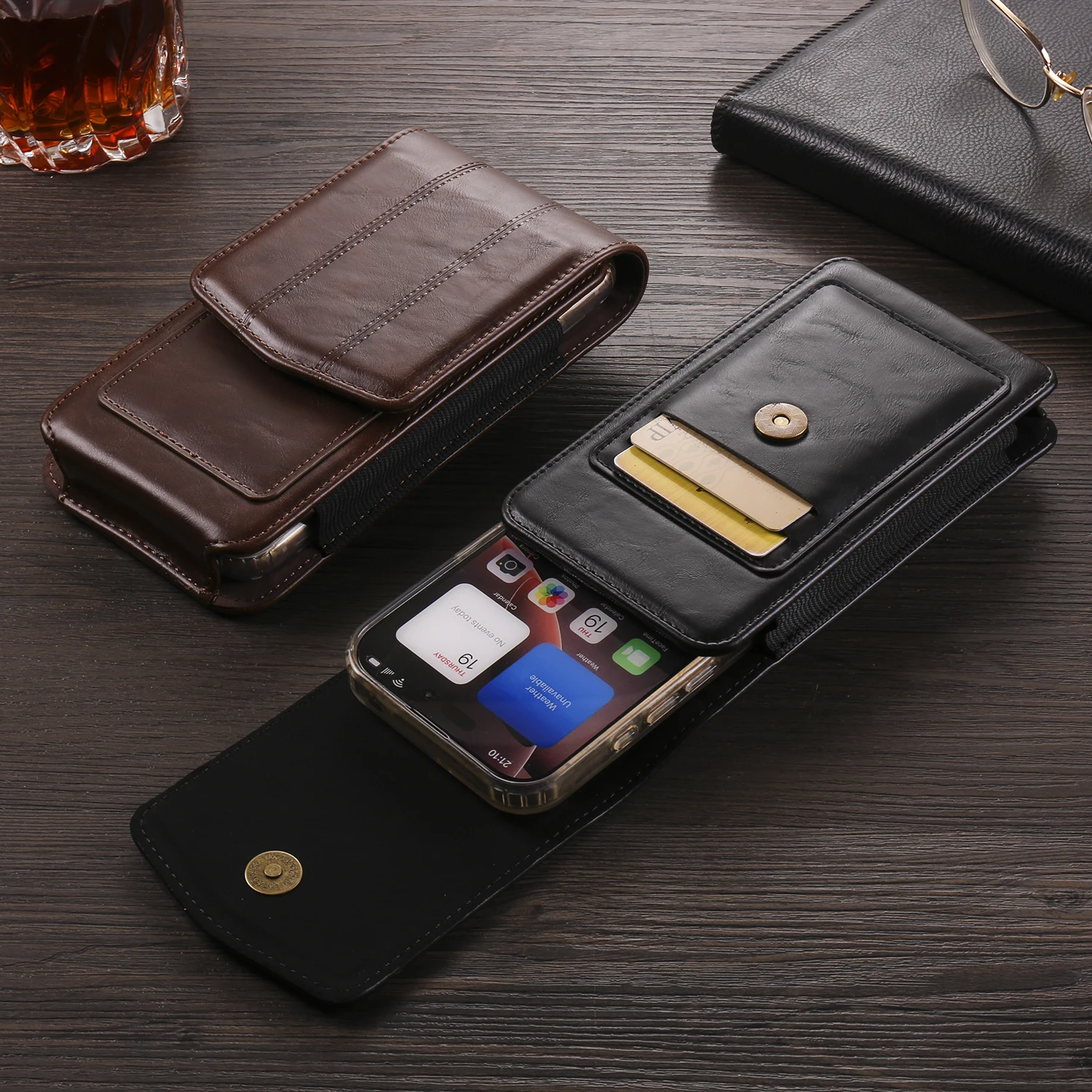 FULAIKATE Vertikale universelle Handytasche aus Leder, Hüfttasche mit Kartenfach für Samsung Galaxy S25 Ultra, iPhone 17 Pro Max, Herren – Detail 30