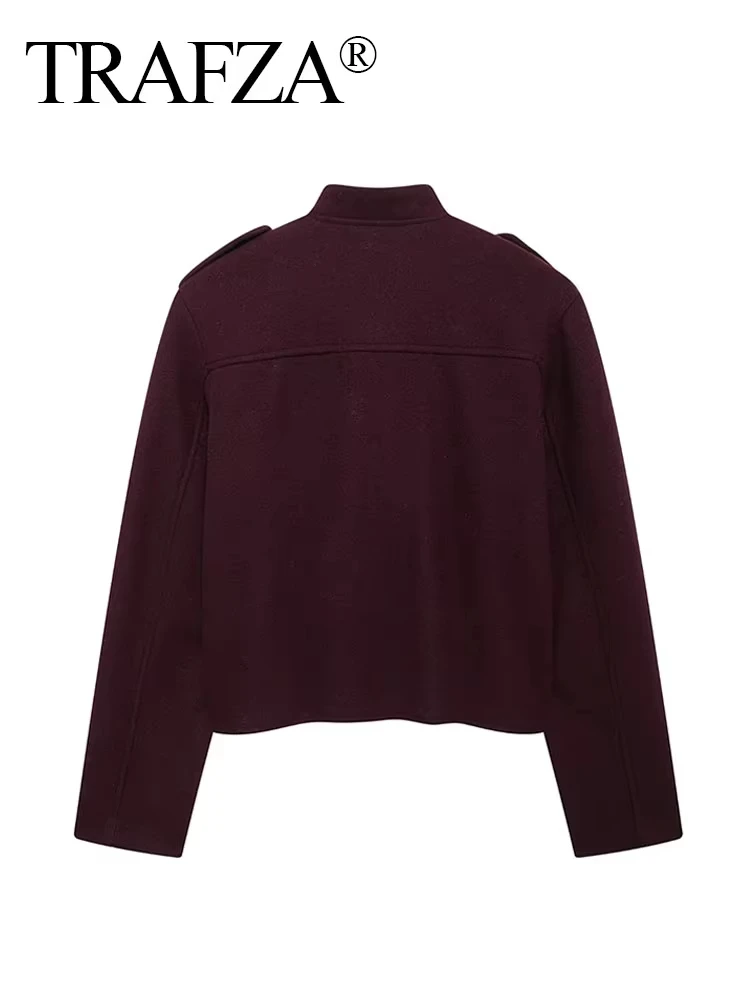 TRAFZA Female Street Fashion Jackets For 2024 Autumn Fashion Long Sleeves Lapel Single Breasted Solid With Pockets Causal Coats