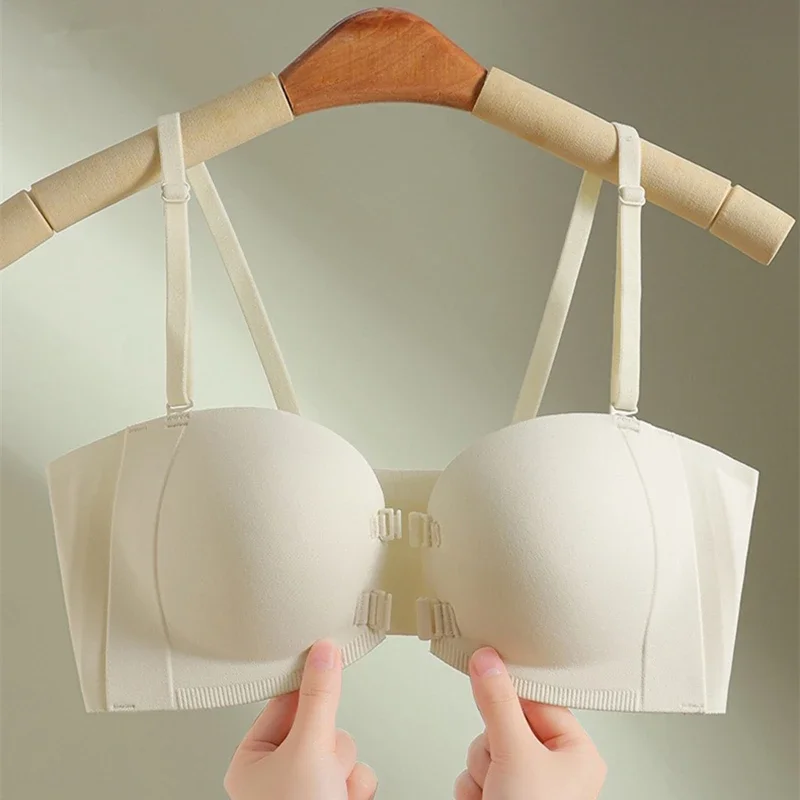 Summer Strapless and Markless Underwear for Women Without Steel Rings, Front Buckle, Thin Top and Thick Glossy Comfortable Bra 2