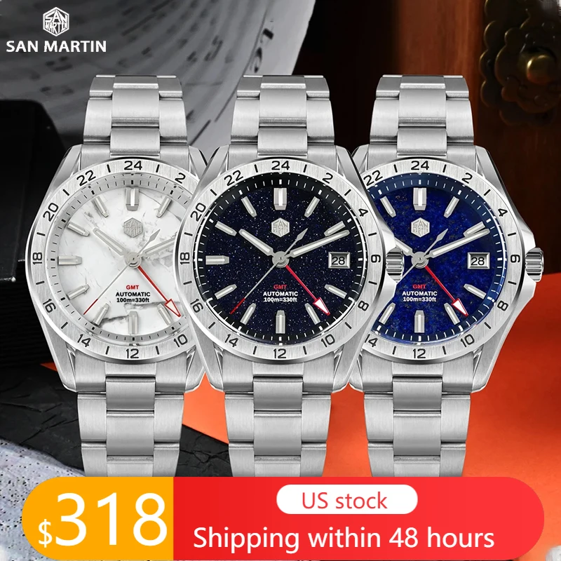 2024 San Martin Orologio 39Mm Uomo Gmt Automatico Meccanico Avventurina Gemma Quadrante Lusso Nh34 Zaffiro Impermeabile Luminoso