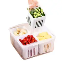 Boîte de rangement pour réfrigérateur, 4 grilles, aliments, légumes, fruits, organisateur de réfrigérateur, panier de vidange, viande, oignon, gingembre, bac à légumes transparent 5