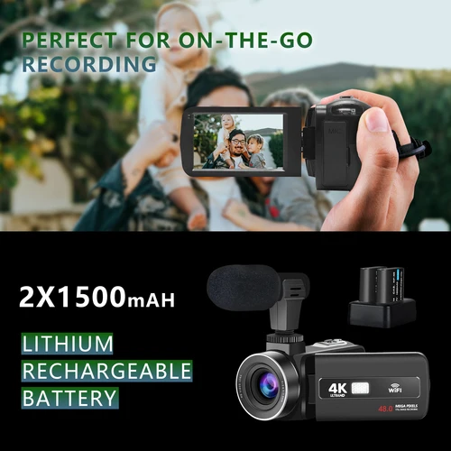 G-Anica 4K 비디오 카메라, UHD 비디오 녹화 디지털 카메라, 자동 초점, 18X 디지털 줌 카메라, 3 인치 화면, 60fps, 48MP 3