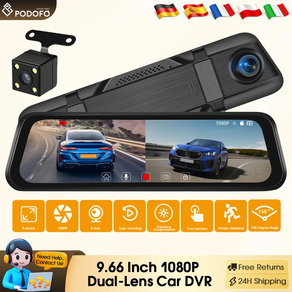 Podofo9.66InchDashCamDualLensPortableSmartPlayerHDRearviewMirrorWith1080PFront/480Prearcamera-AliExpress34
