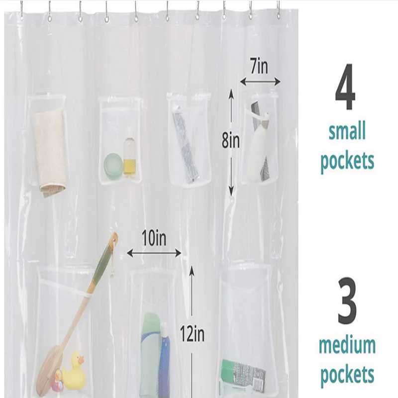 Minghe Shower curtain with 9 Mesh Pockets,Bathroom Shower Curtain,Vinyl 6 G Plastic Shower Curtain 72(W) x 72(H) Inches 6