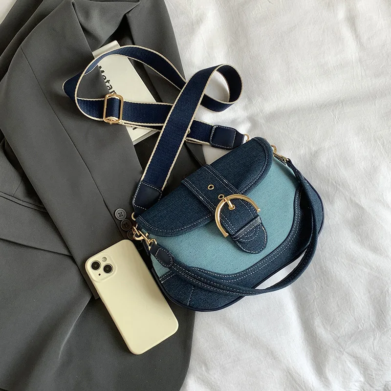 contrast color denim handbag
