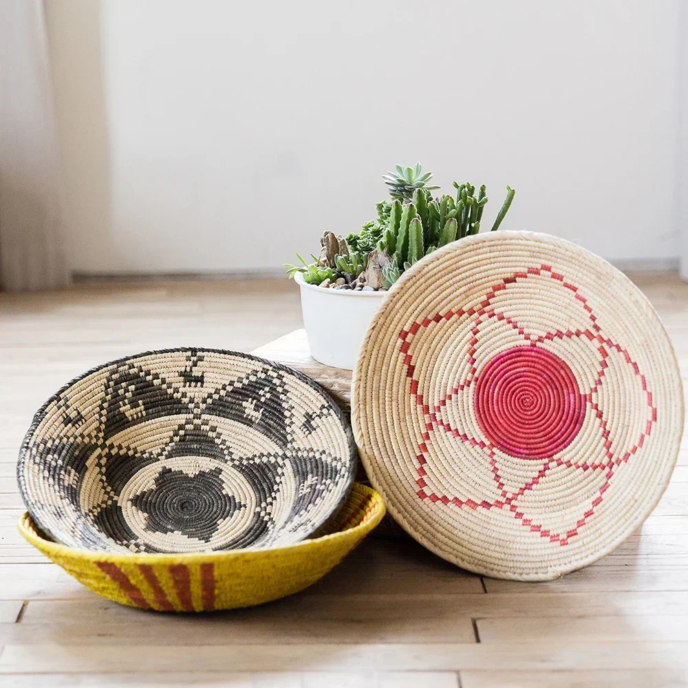 

Bowl Decor Room Living Fruit Trays Natural Rattan Straw for Woven Wall Decorations Home Ornament Kitchen Plates Hanging Boho