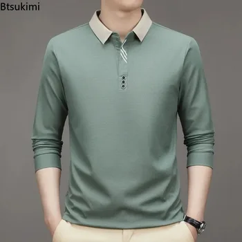 Polo a manica lunga da uomo 2026, T-shirt casual elegante con risvolto per primavera autunno, Maglie basiche di alta qualità, Top versatili da uomo