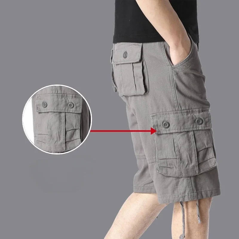 thumbnail image 1 of Pantalones cortos para hombre, anchos, holgados, de gran tamaño, con botones, pantalones cortos cargo para hombre, sueltos, populares, elegantes, casuales, de algodón, vintage, nuevos en Y2k, 1 of 5