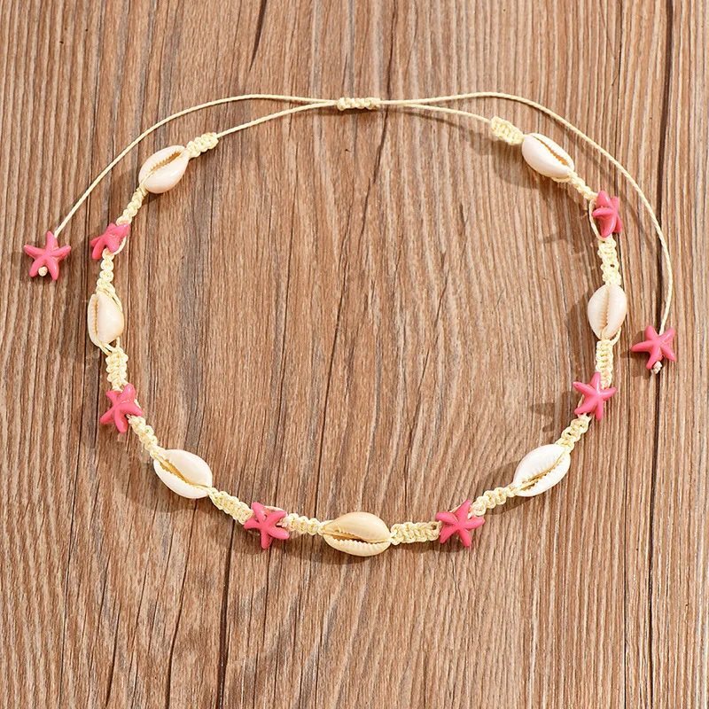 New Sweet Pink Starfish Shell Rope Chain Choker Necklaces for Women Girls Handmade Sea Shell Necklace Holiday Beach Jewelry - Image 3
