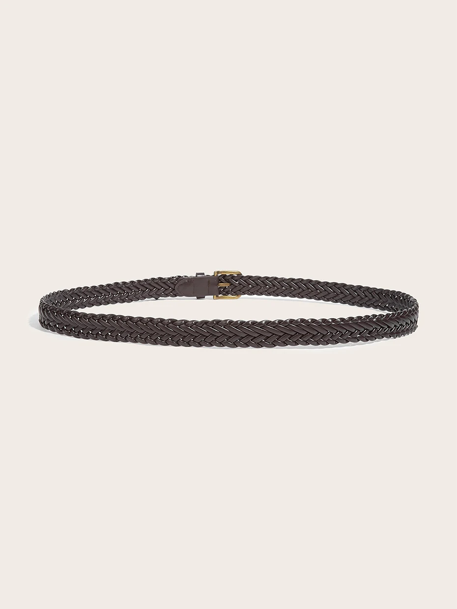 Maikun Women's Braided Belt Gold Alloy Pin Buckle Vintage Personalised Belt High Quality PU Leather Belt – Detail 12
