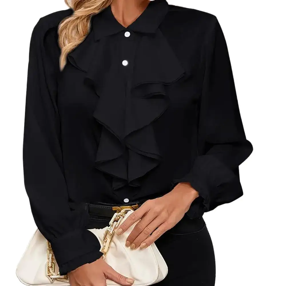 White Ruffle Long Sleeve Women Workwear Blouse