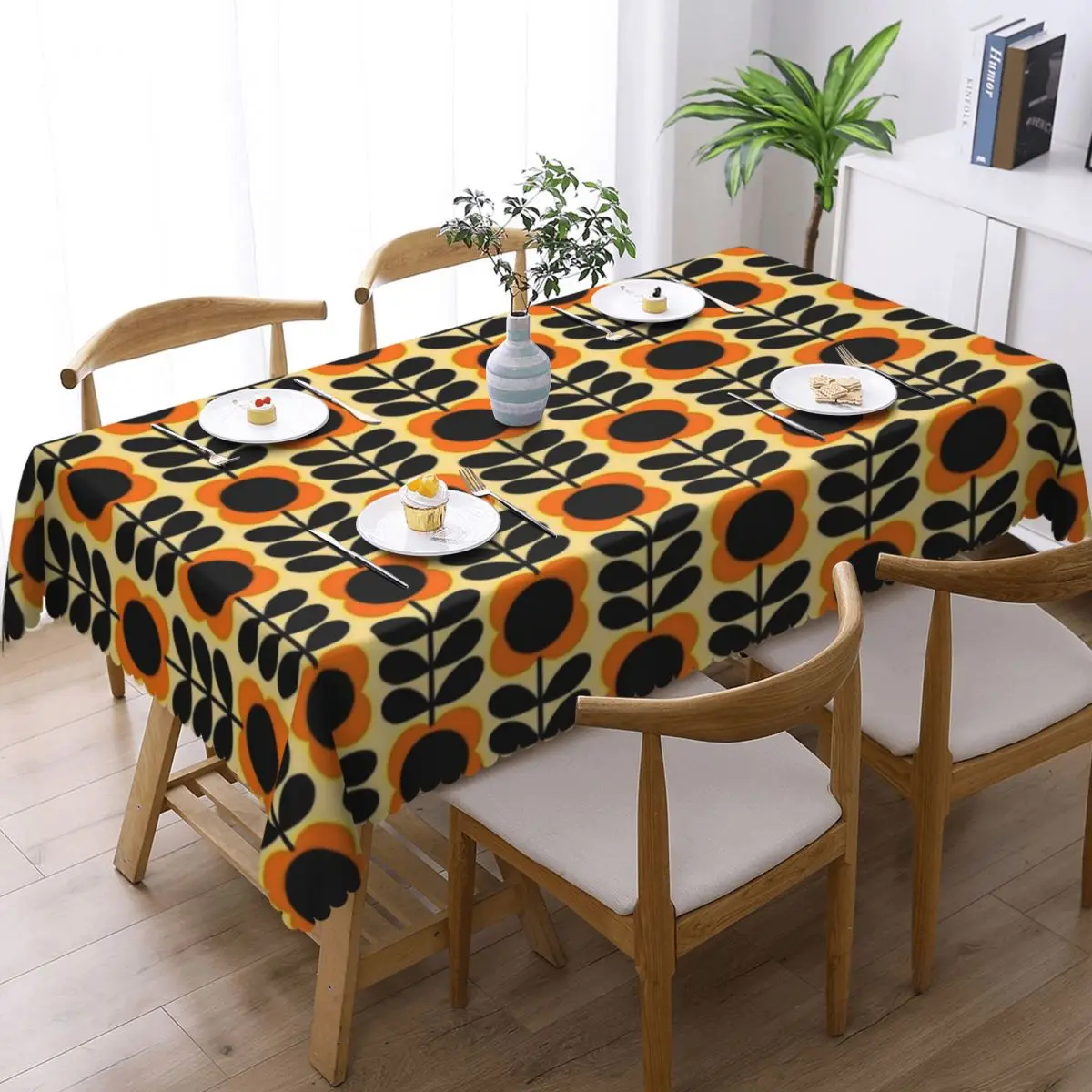 Custom Rectangular Fitted Orla Kiely Multi Stem Flowers Table Cloth Oilproof Tablecloth Outdoor 45"-50" Table Cover 2