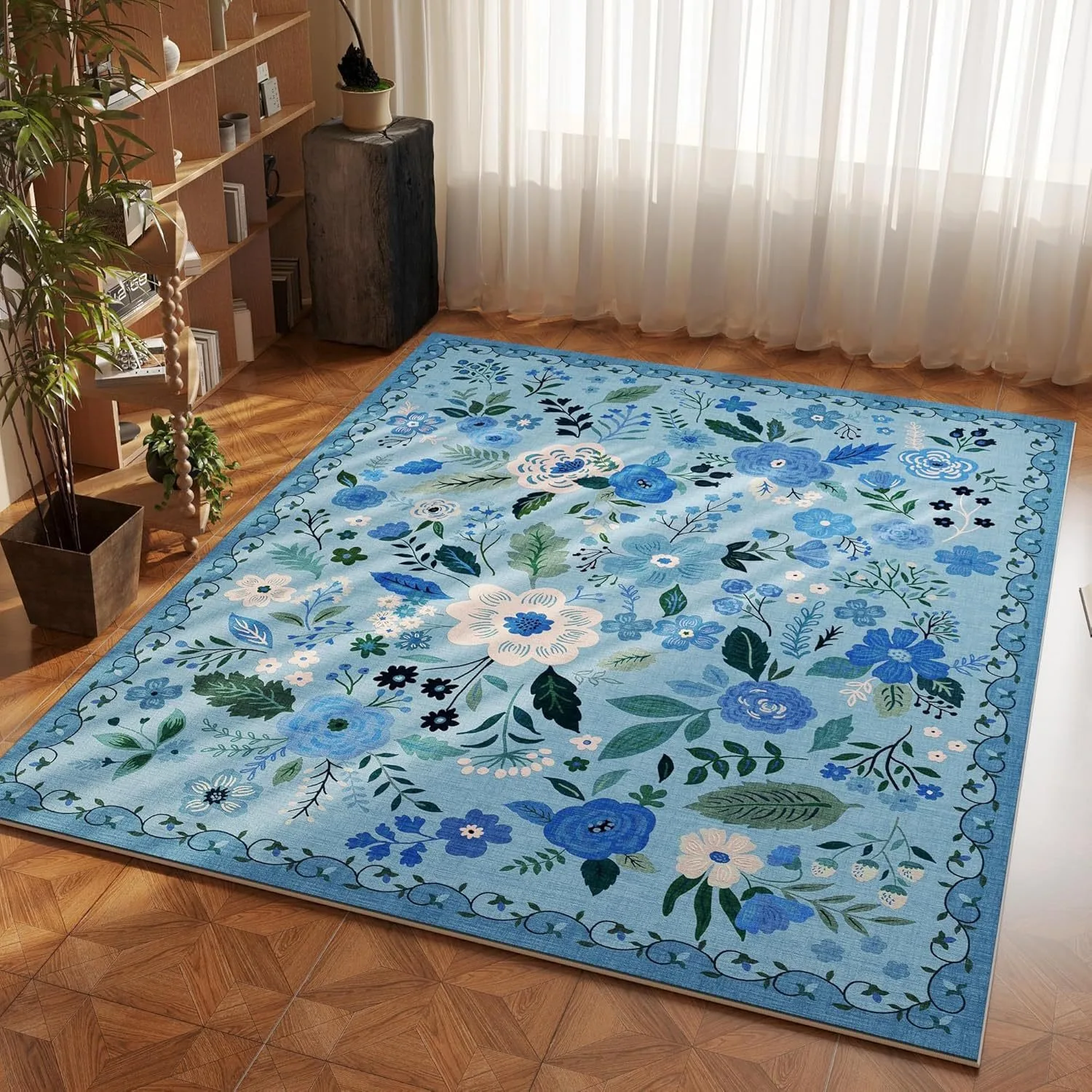 Tapis Décoratif Feuilles De Plantes - 60x100 Cm, Antidérapant, Lavable - Pour Salon, Chambre, Bureau