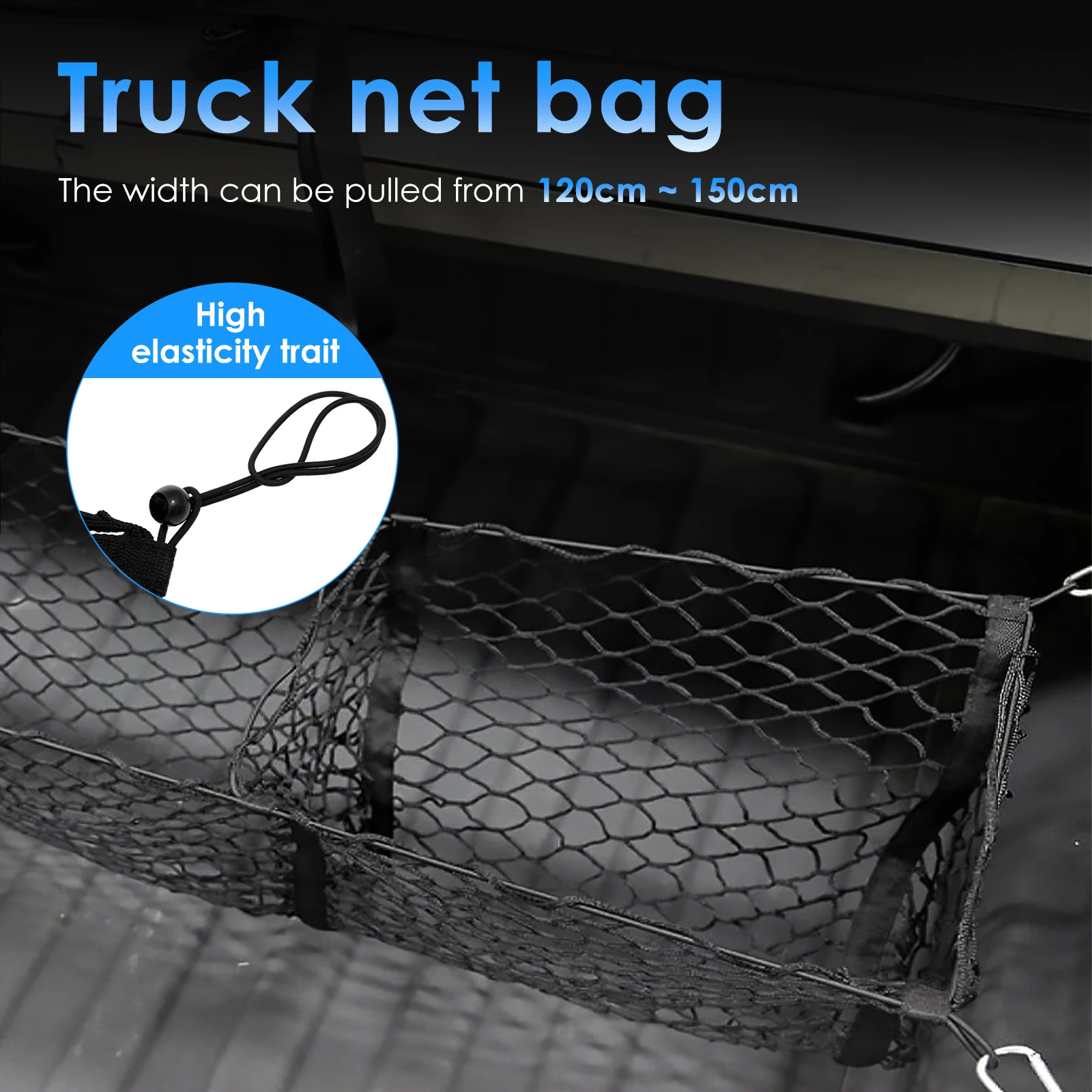 3 Pocket Cargo Net Truck Bed Rear Cargo Storage Mesh Netting with Elastic Strap Truck Accessories Bed Grocery Holder for SUV Car