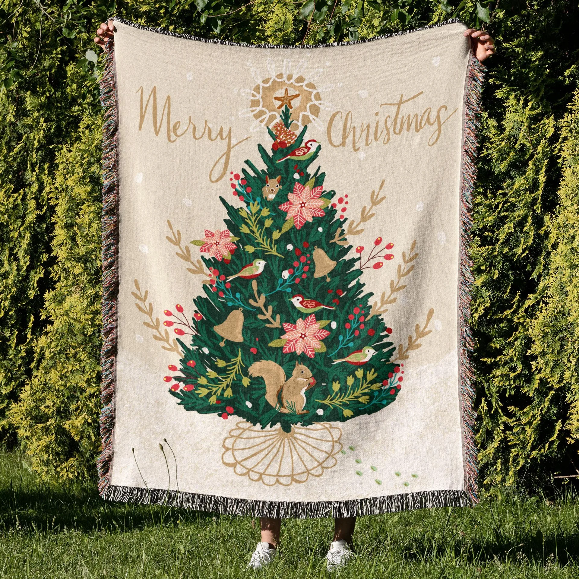 

Christmas Blanket Throw Blanket Tapestry 100% Cotton for Chair Sofa Couch Bed Cover Fit Home Cozy Knit Blankets