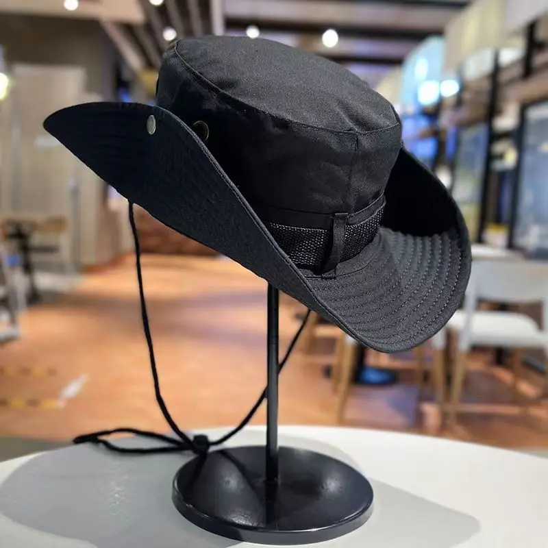 Eimer Hut Männer Fischer Hüte Für Frauen Männer Unisex Panama Kappe Große Runde Krempe Outdoor Angeln Kappe Sonnenschirm Bob flach Faltbar – Detail 7
