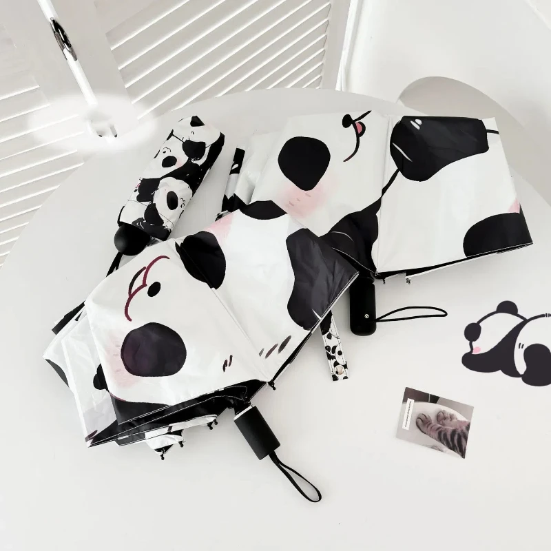 Cute Panda Umbrella Children's Umbrella Automatic Mini Folding Vinyl Protection Tiny Lightweight Household Merchandises