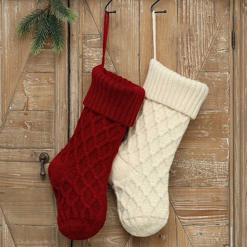 Christmas Stocking Sack Knitted Wool Candy Bag Gift For Home Xmas Tree Decor christmas gift bags,christmas stockings