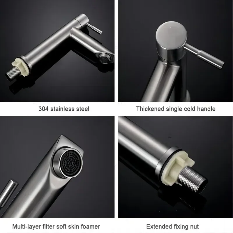 Bathroom Basin Faucet 1/2Inch 304 Stainless Steel Single Cold Water Tap Gold Black Silver Color Deck Mounted Basin Sink Faucet basin faucet bathroom faucet stainless steel faucet