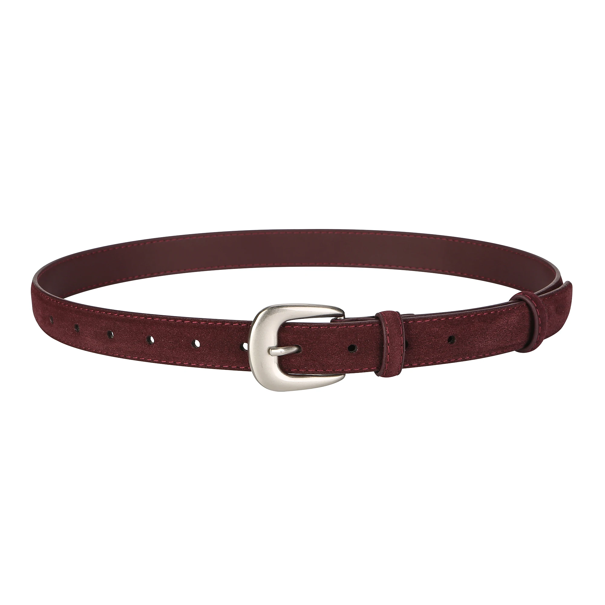 Women's Fashion Suede Leather Belt with Silver Buckle