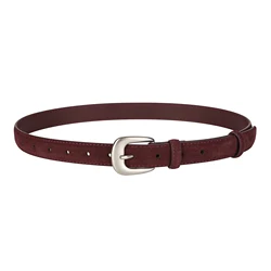 Women's Fashion Suede Leather Belt with Silver Buckle - 100cm (Burgundy A)