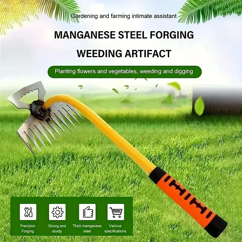 4/11 Tooth Weed Rake Handheld Garden Tool Manganese Steel For Weeding Soil Loosening Vegetable Harvesting Supplies garden rake,weed tool head,portable weeder,hand weeder,weed puller tool,weed puller,weed tool attachment