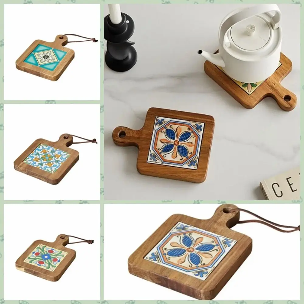 

Japanese-style Wood Tile Insulated Mats Home Decoration Anti-Scalding Classic Pattern Table Mats Retro Coasters Cup